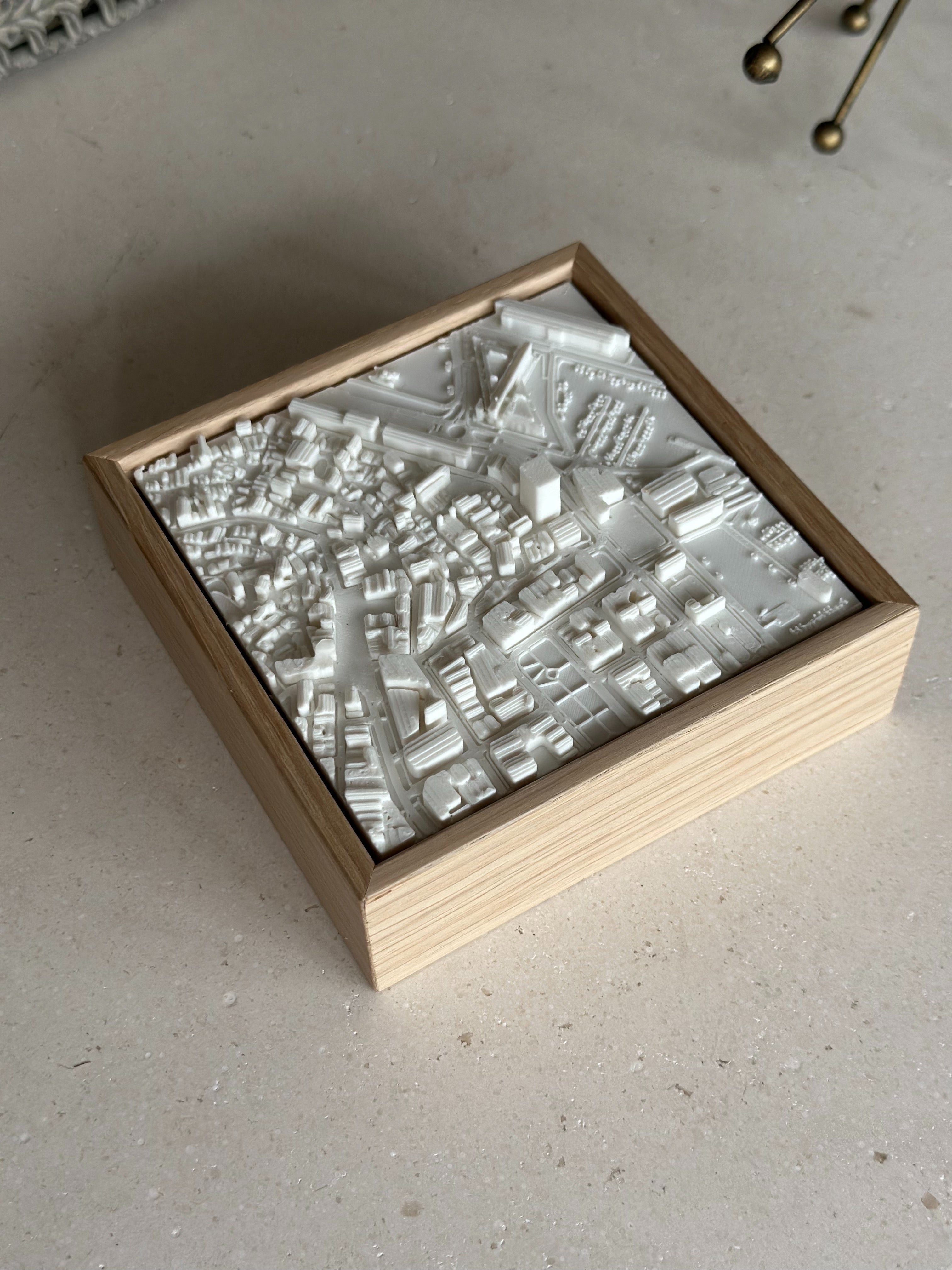 3D city map wall art in a wooden frame, modern decor for travelers