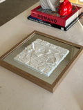 3D city map wall art in a wooden frame on a table, modern home decor accent