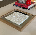 3D city map wall art in a wooden frame on a modern table, decorative urban map design