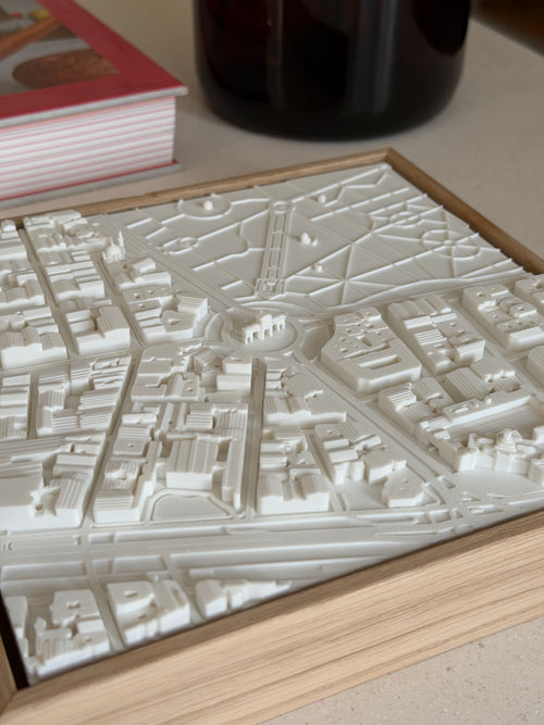 3D city map wall art in a wooden frame, modern urban decor on tabletop