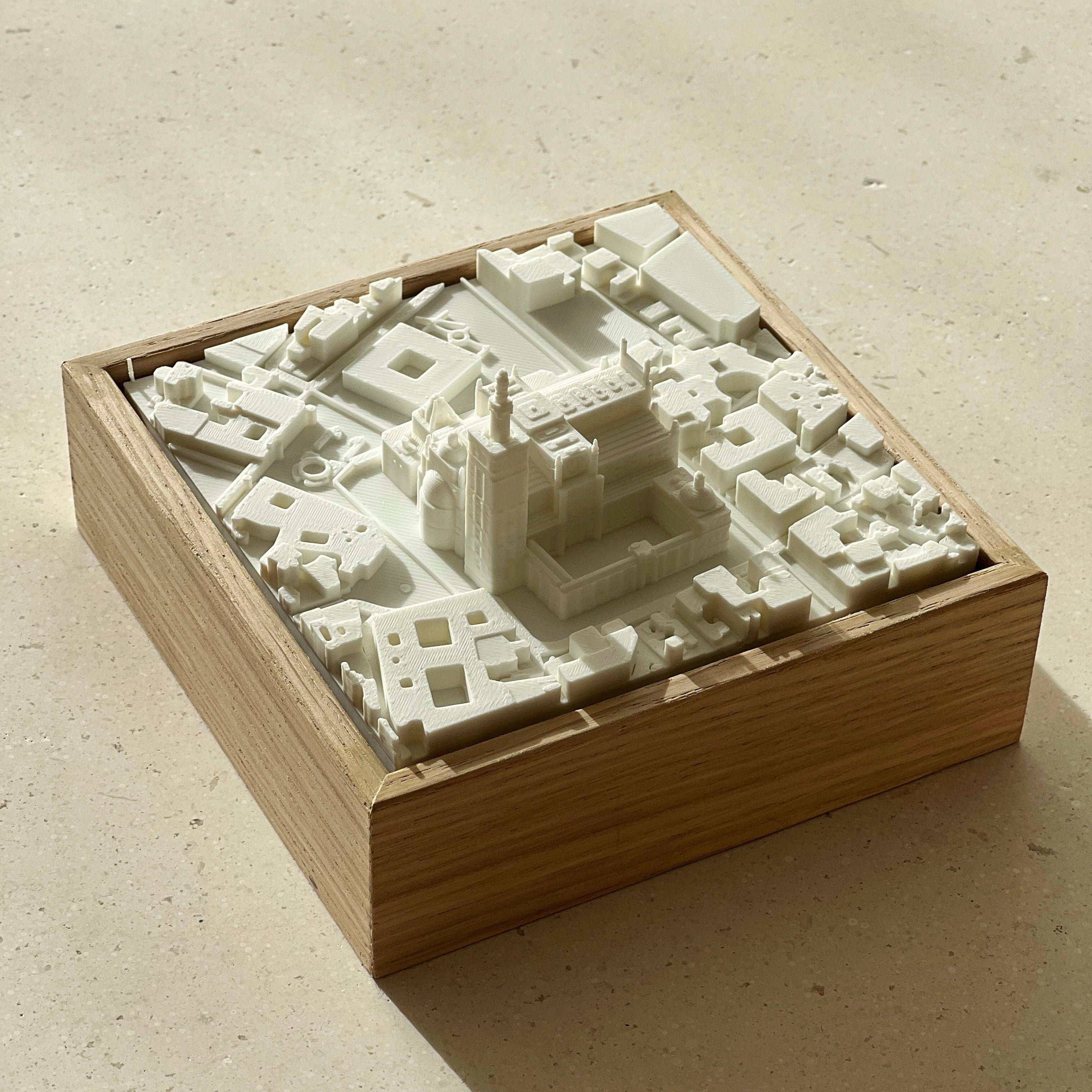 3D city map art in wooden frame, minimalist urban decor, architectural model gift