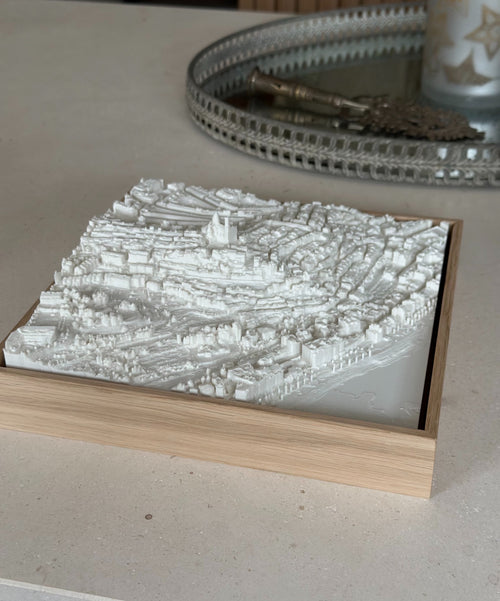 3D city map wall art in wooden frame on a table, modern decorative home decor