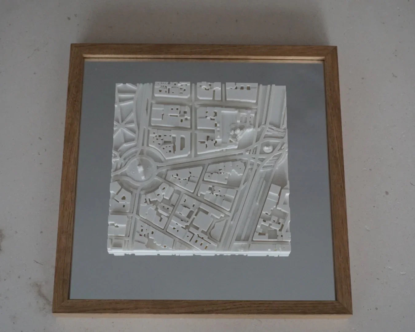 3D city map wall art with wooden frame, minimalist urban decor