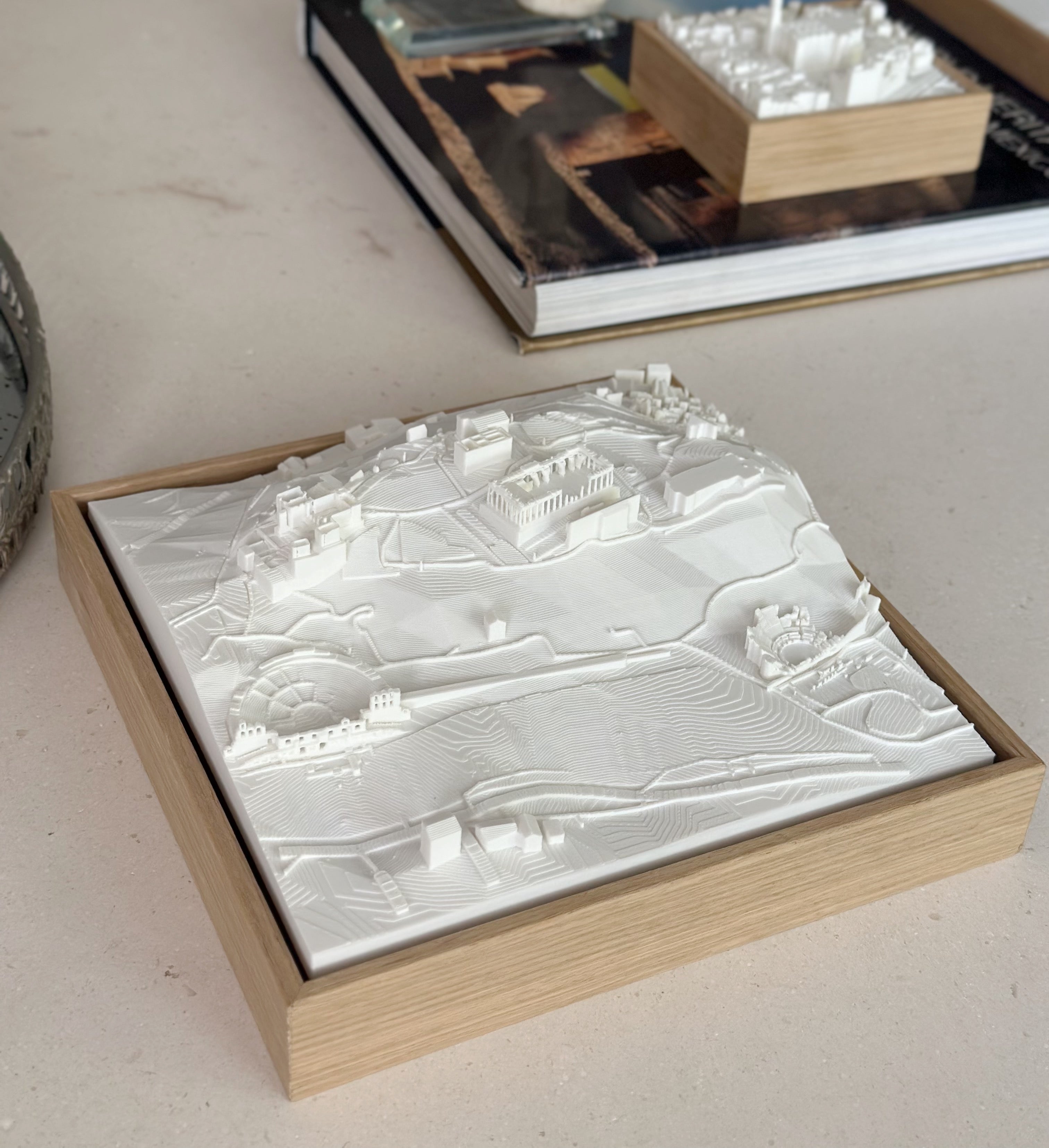 3D city map wall art with wooden frame, detailed architectural miniature for home decor