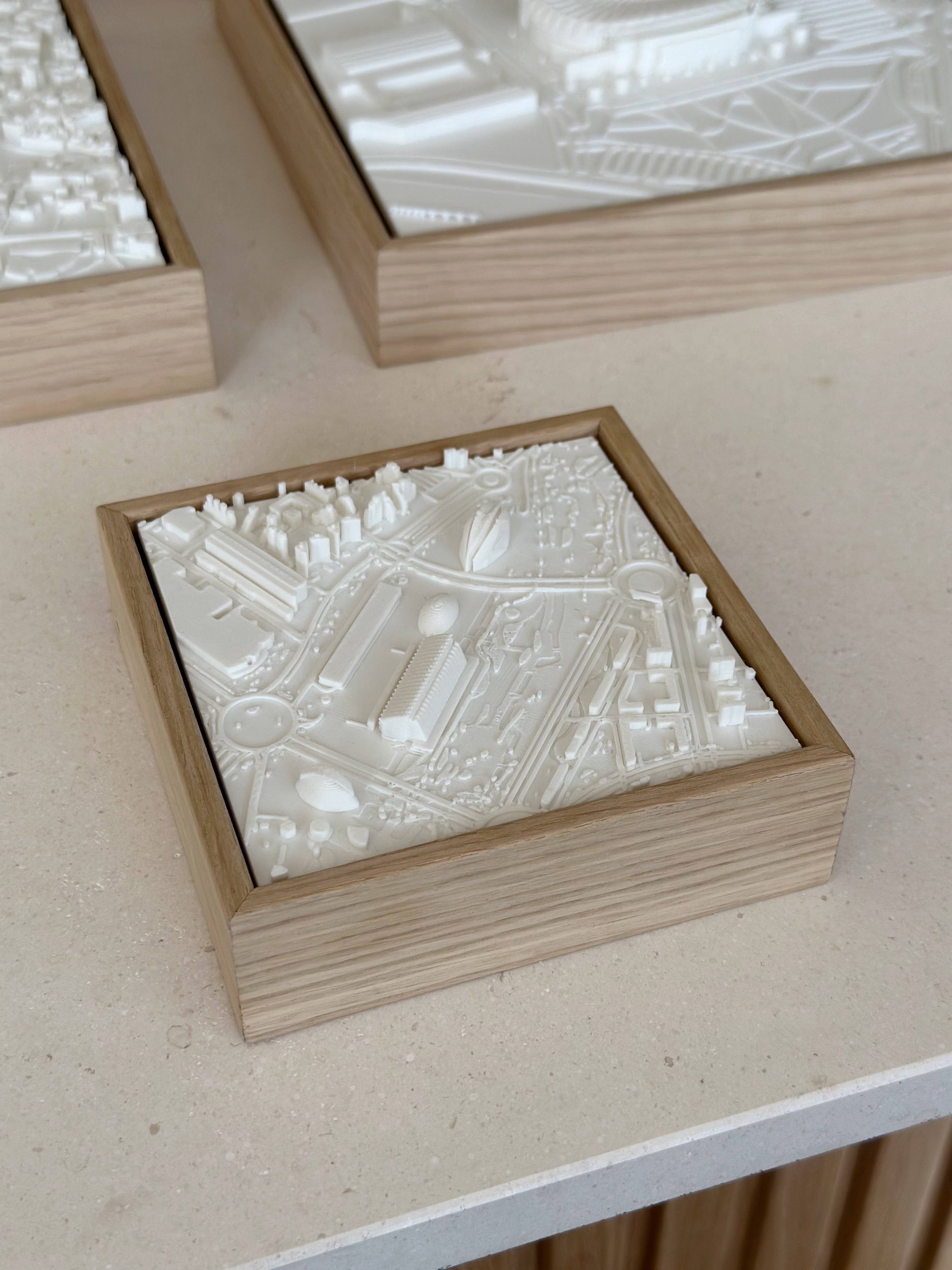 3D city map wall art in a wooden frame, modern minimalist home decor