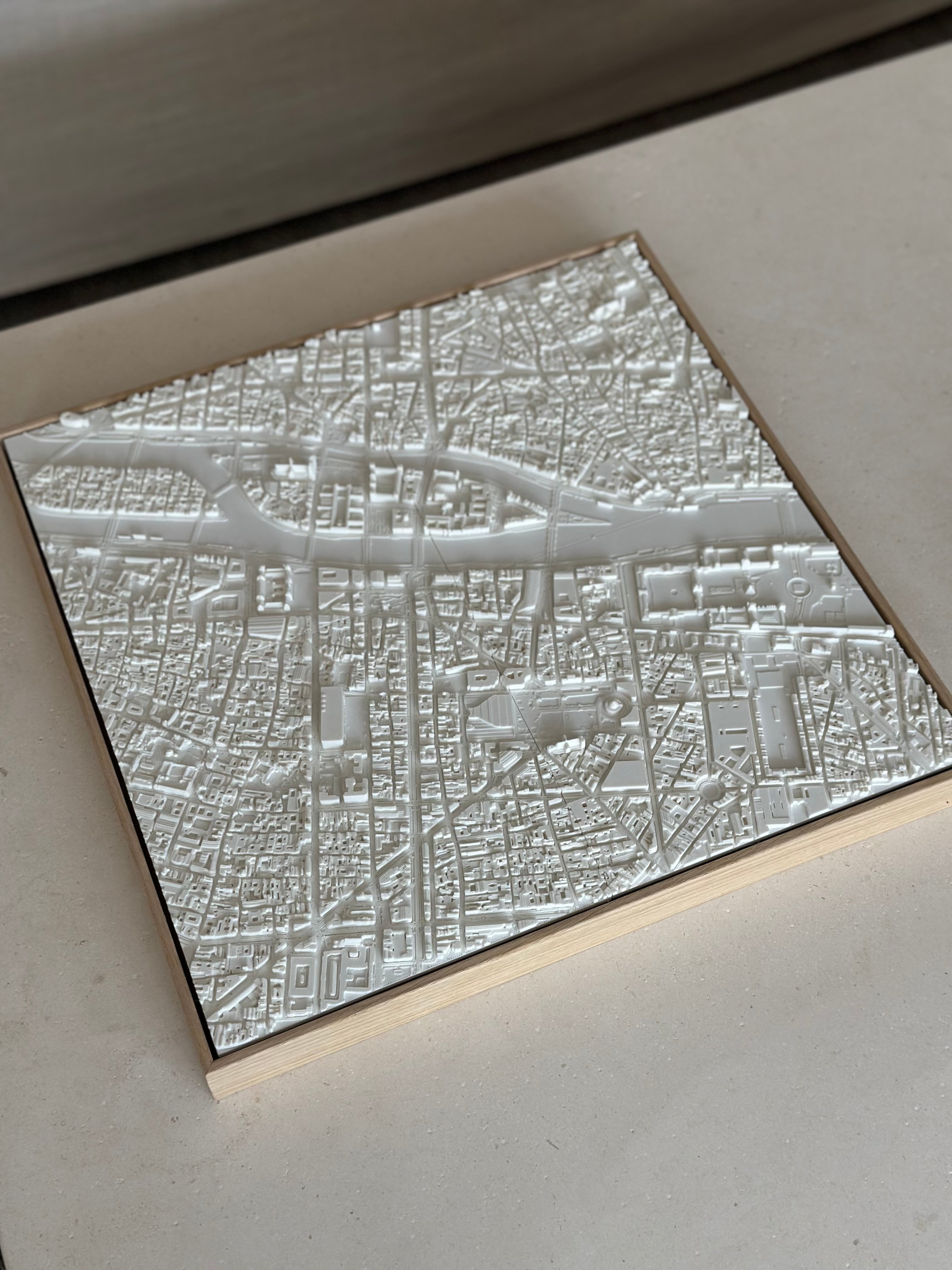 3D city map wall art with raised streets and buildings, decorative home decor piece