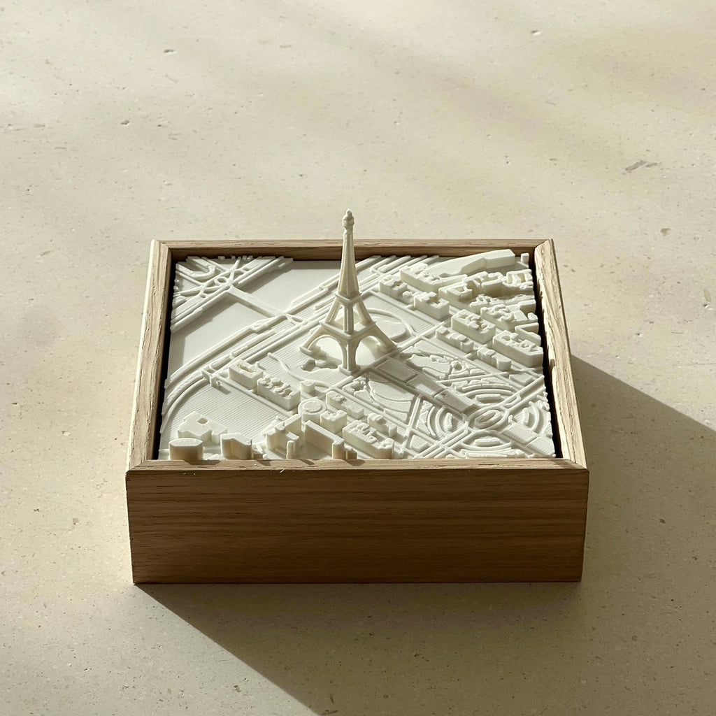 3D Paris city map art with Eiffel Tower in wooden frame, decorative home decor gift