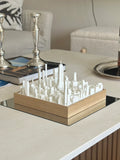 3D New York city map artwork with wooden frame on modern coffee table