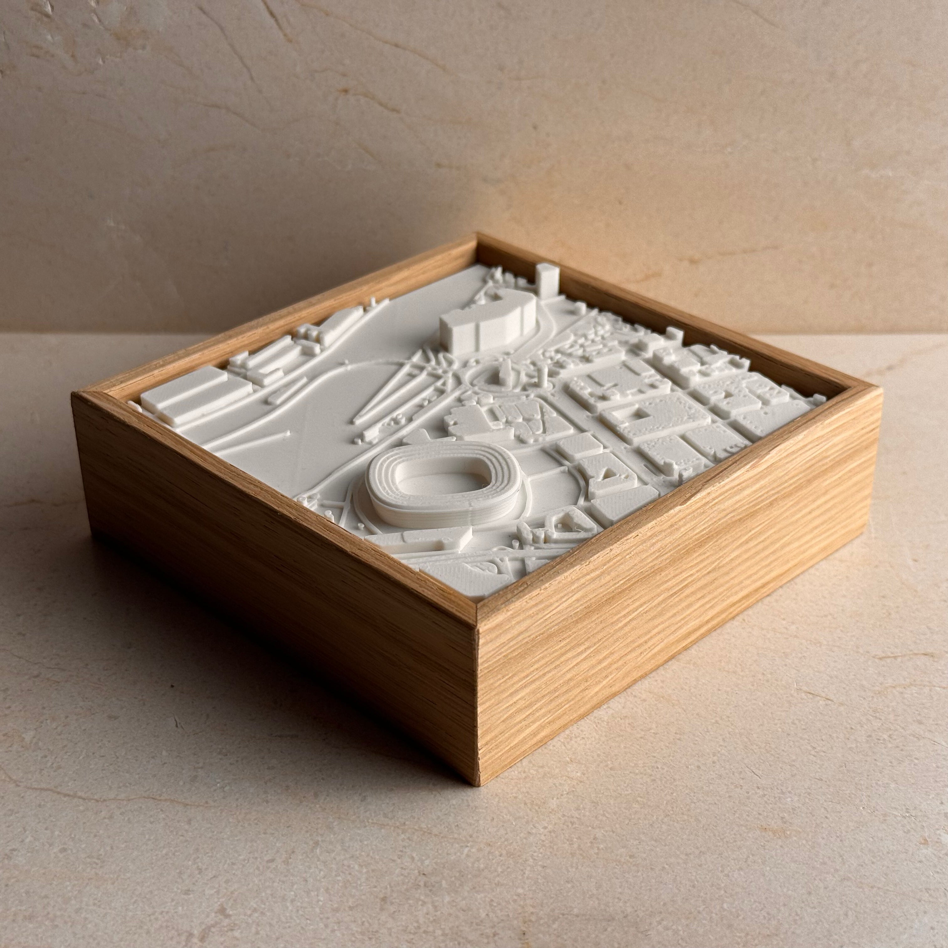 3D city map art of Bilbao’s San Mamés stadium in a wooden frame, decorative gift