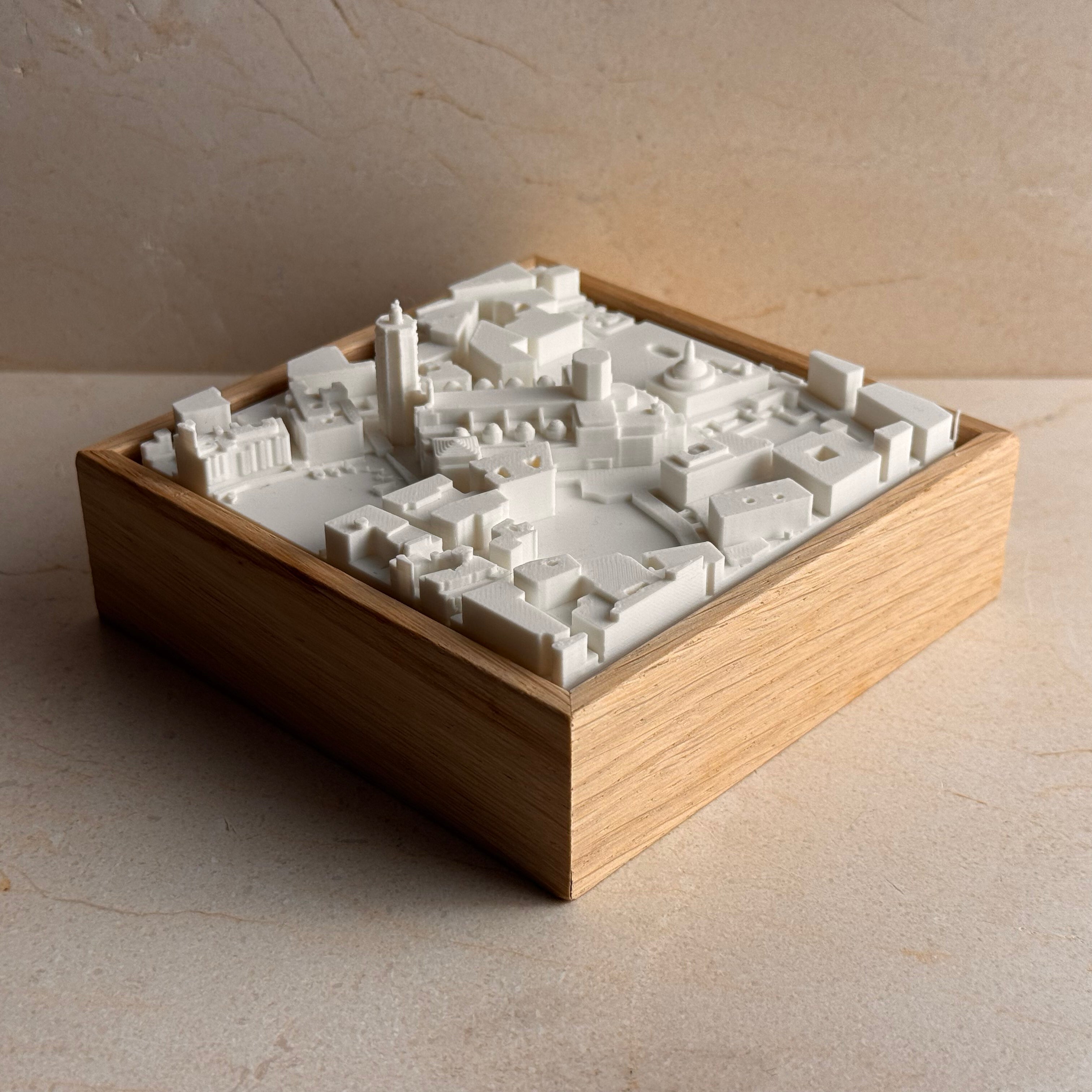 3D city map of Valencia in a wooden frame, decorative wall art miniature model